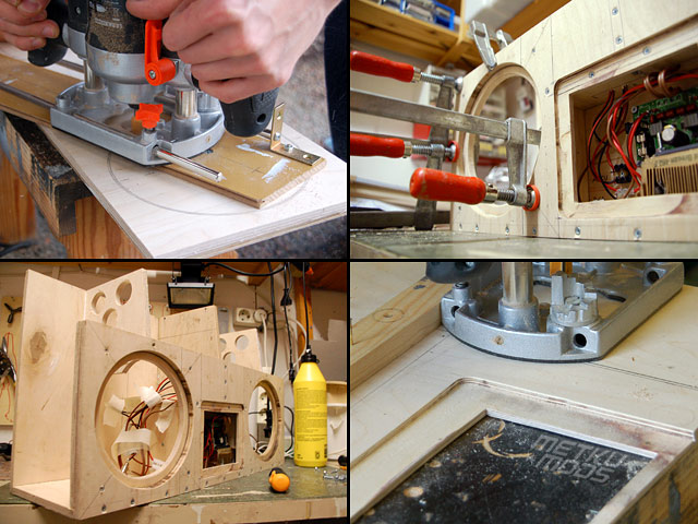Routing the holes for the speaker elements