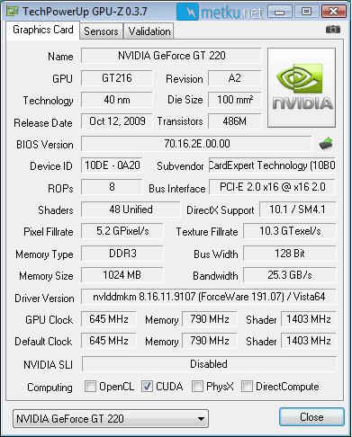 Gainward GeForce GT220 1024MB Budget card for light work