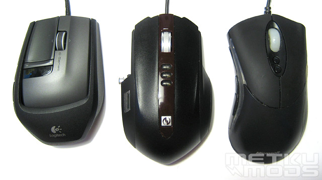 Microsoft SideWinder size comparison with Logitech G9 and Microsoft Habu